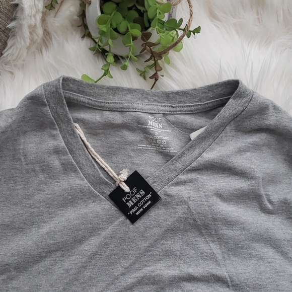Poof Pima Cotton New York Gray V Neck T Shirt - Picture 2 of 3